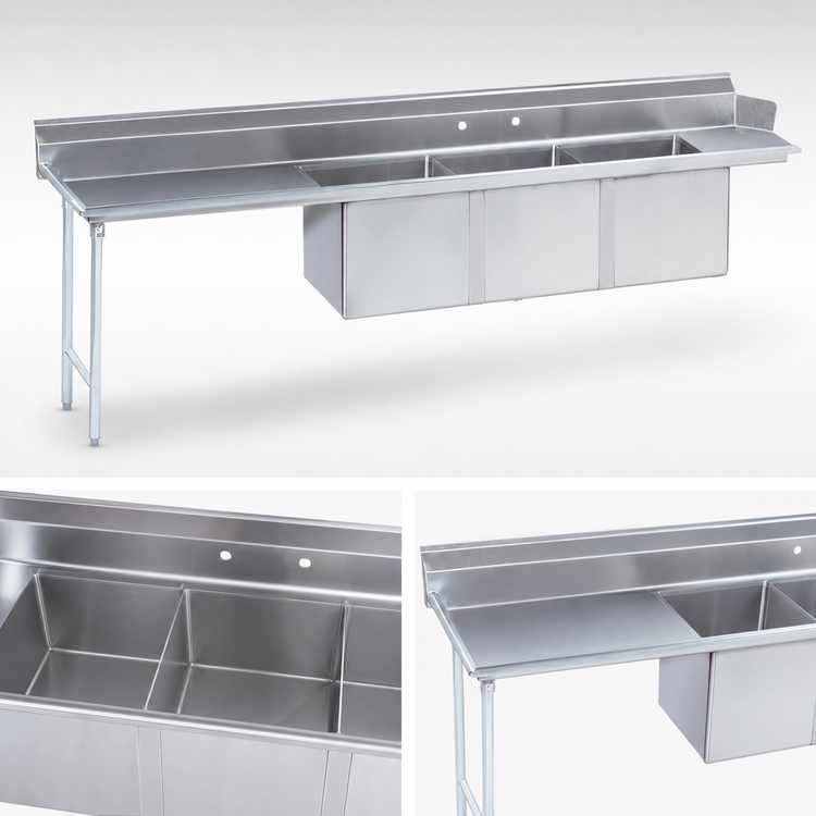 Product image #3 for Advance Tabco DTC-3-1824-96LX 95-Inch 3-Compartment Sink Dishtable with Left Drainboard