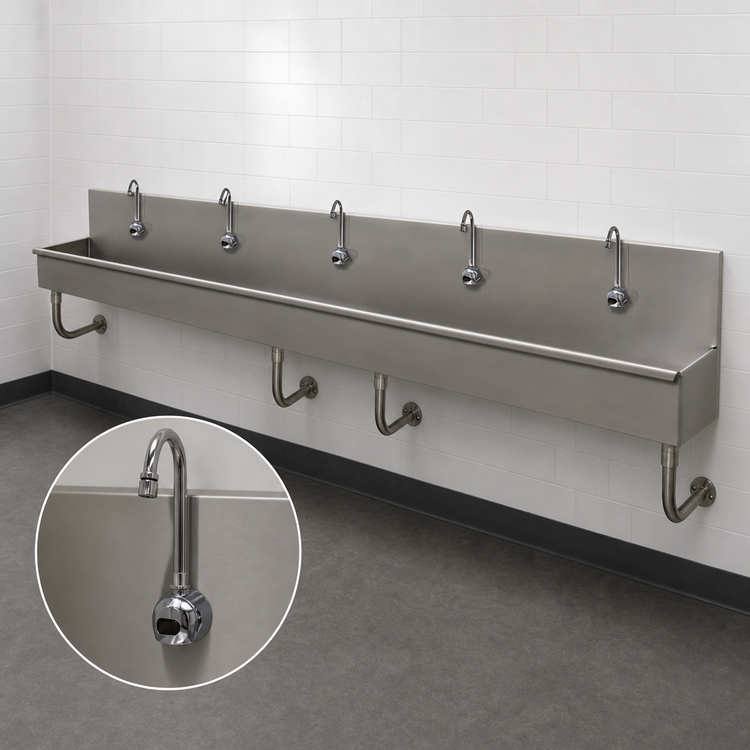 Product image #3 for Advance Tabco 5-Station Wall-Mounted Electronic Hand Sink with 5 Faucets, 100 Inch