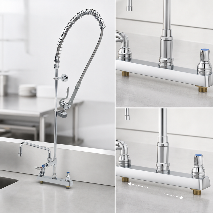 Product image #3 for EasyInstall 8-Inch Adjustable Center Deck Mount Workboard Pre-Rinse Add-On Faucet with 12-Inch Swing Nozzle
