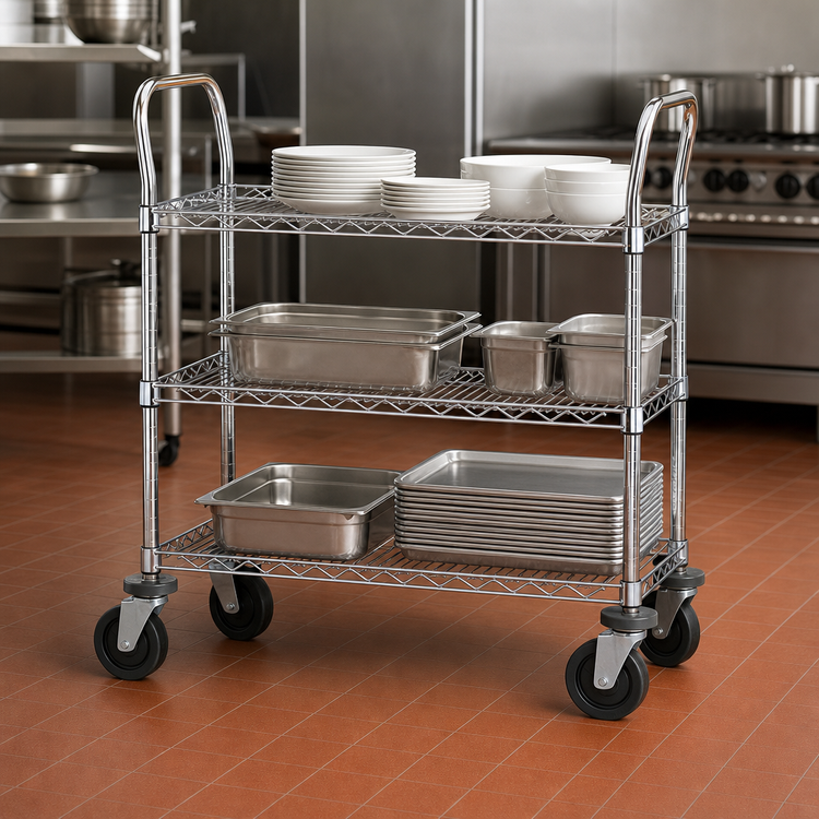 Product image #3 for Metro Super Erecta SP Heavy Duty 3-Shelf Bus Cart, 36 x 21 x 39, Brite Zinc Finish