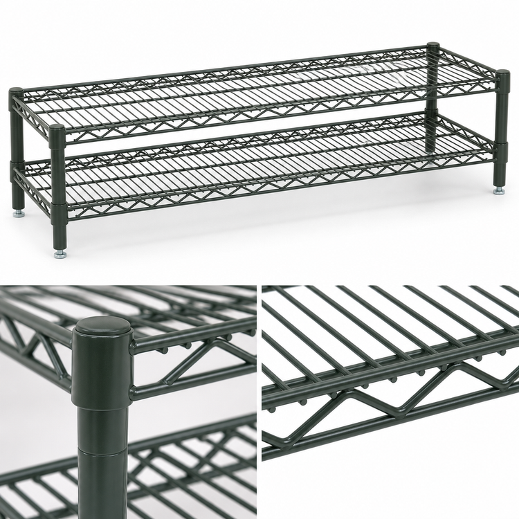 Product image #3 for Eagle Group QuadTruss 2-Tier Front Case Merchandise Wire Shelving Unit, 54 x 14 x 14 Inches, Green Epoxy