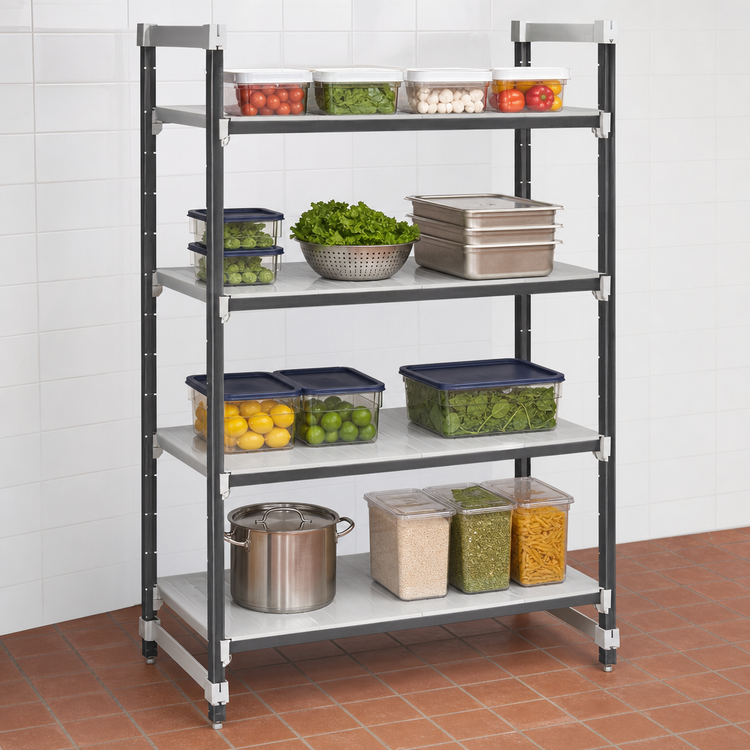 Product image #3 for Cambro Camshelving Elements XTRA 4-Tier Solid Stationary Starter Unit, 21 x 42 x 64 Inches, Speckled Gray