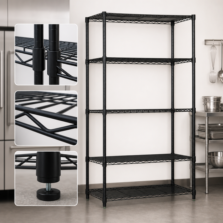 Product image #3 for 72-Inch Wide Stationary Wire Shelving Starter Kit with Black Epoxy Antimicrobial Finish