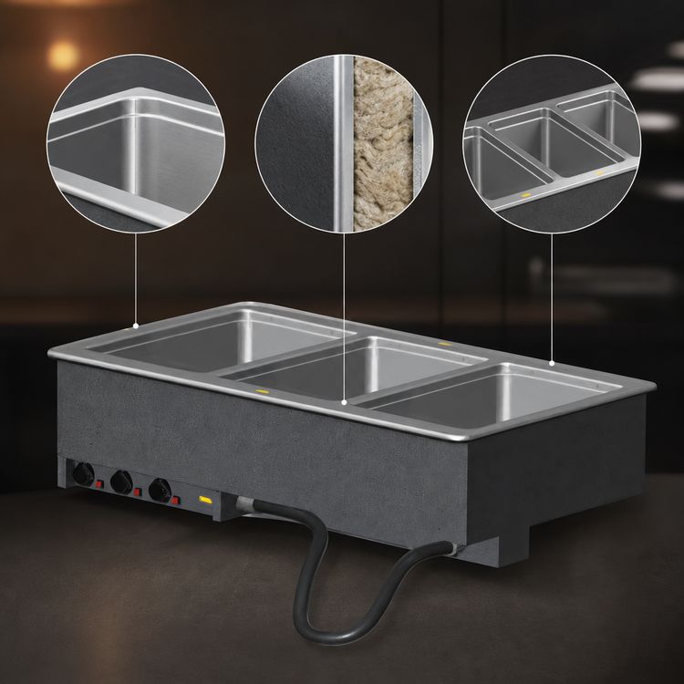 Product image #3 for Vollrath Three-Well Drop-In Electric Hot Food Well with Manifold Drain, 3 Full-Size Pan Capacity, 120V