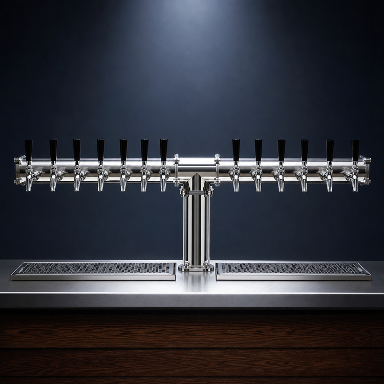 Product image #3 for Glastender Pipe Tee Draft Dispensing Tower, 14-Faucet, Countertop, Air-Cooled, Mirror Finish