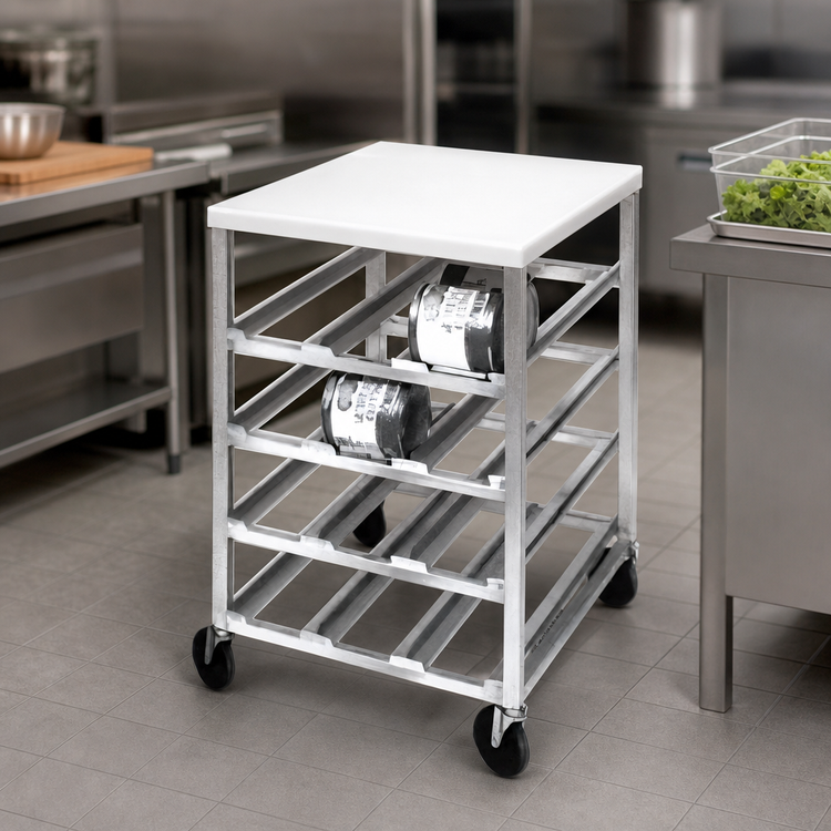 Product image #3 for Half-Size Mobile Aluminum Can Rack with Poly Top, 72 #10 Can Capacity
