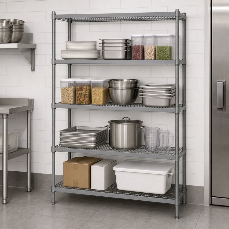 Product image #3 for Eagle Group Valu-Master Red-i-Pak 4-Tier Wire Shelving Unit, 36W x 18D x 63H, Stationary, Pewter Gray Epoxy