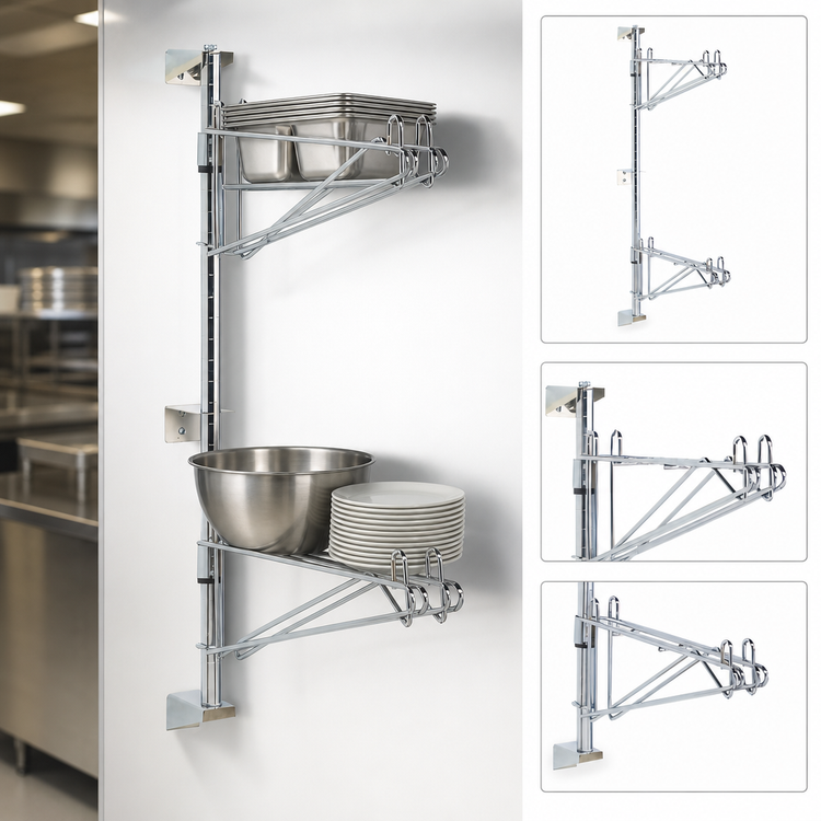 Product image #3 for Metro Super Erecta 18-Inch Chrome-Plated Two-Tier Post-Type Wall Mount Mid Unit