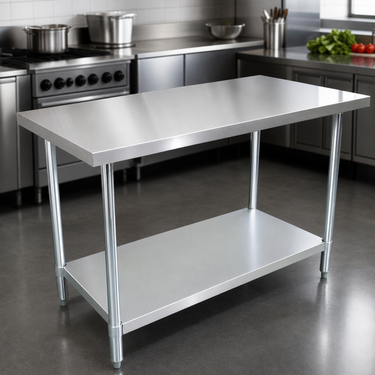 Product image #3 for Omcan 72-Inch x 18-Inch 18/430 Stainless Steel Flat Top Work Table with Galvanized Undershelf