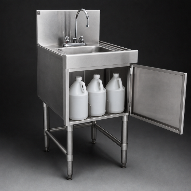 Product image #3 for Spec-Bar Cabinet-Style Wet Waste Sink with 3-Container Chemical Storage, 12 Inch W x 24 Inch D