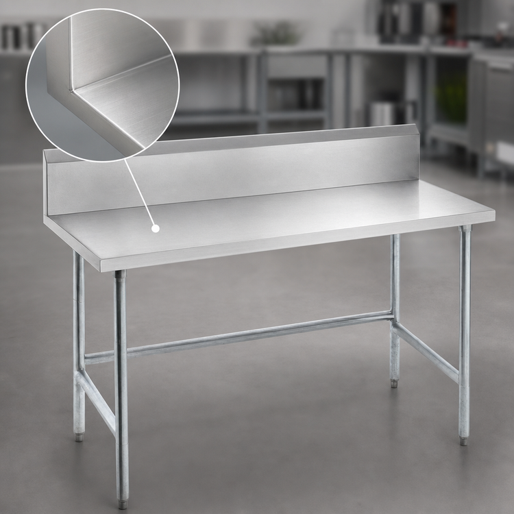 Product image #3 for Advance Tabco 120-Inch x 30-Inch Stainless Steel Work Table with 10-Inch Backsplash and Galvanized Open Base