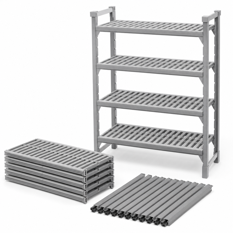 Product image #4 for Cambro Camshelving Premium Vented Shelf Kit, 21" x 36", 5 Shelves, Speckled Gray