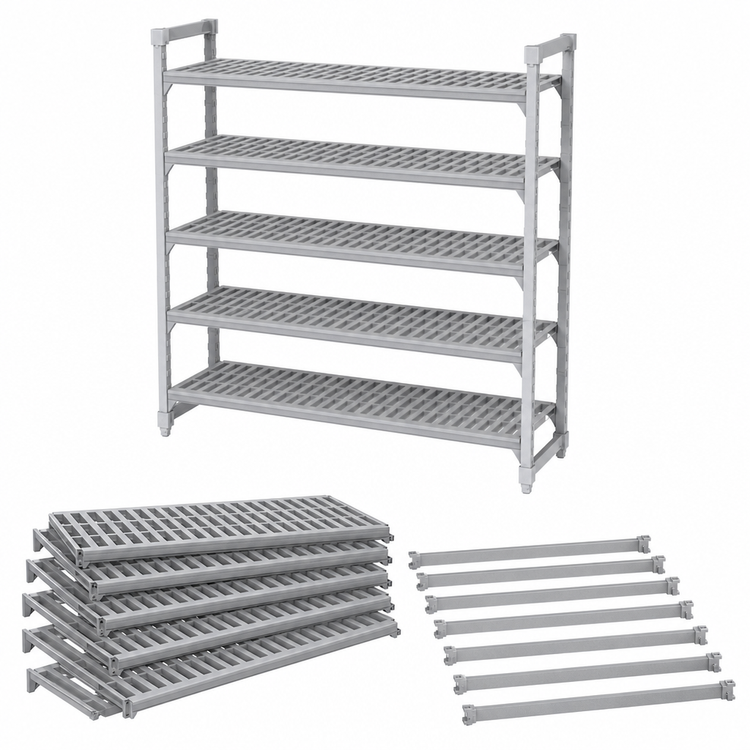 Product image #4 for Cambro Camshelving Premium 21" x 60" Vented Shelf Kit, 5 Shelves, Speckled Gray