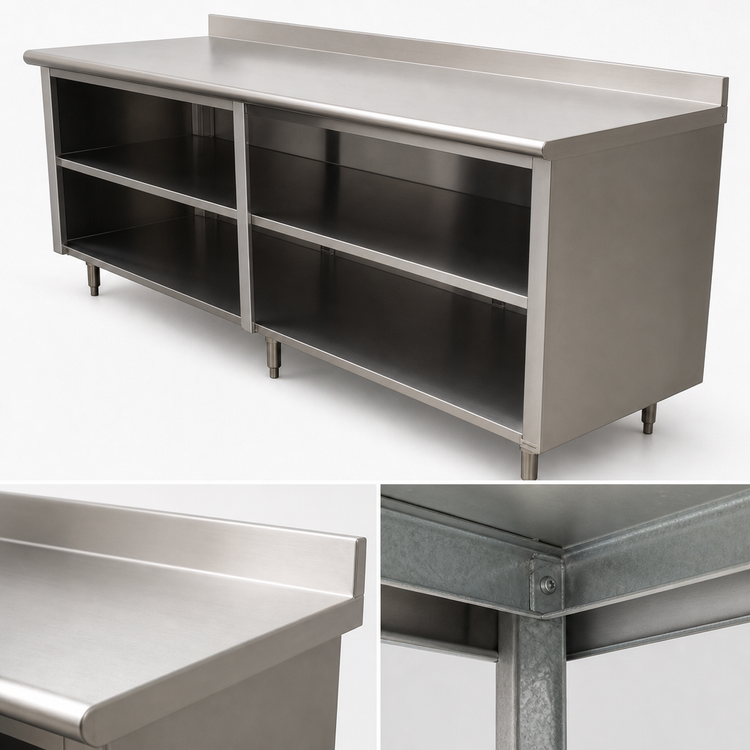 Product image #3 for Advance Tabco Special Value Economy 108-Inch x 30-Inch Stainless Steel Open Base Work Table with 5-Inch Backsplash and Mid-Shelf