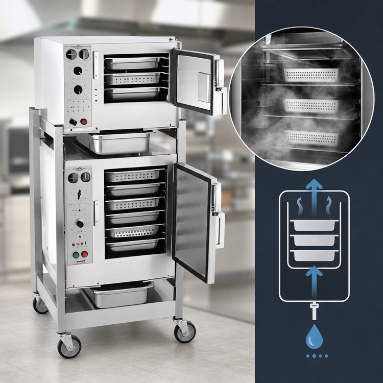 Product image #3 for AccuTemp Steam'N'Hold Two-Compartment Boilerless Convection Steamer with Stand and Casters, Electric, 240V