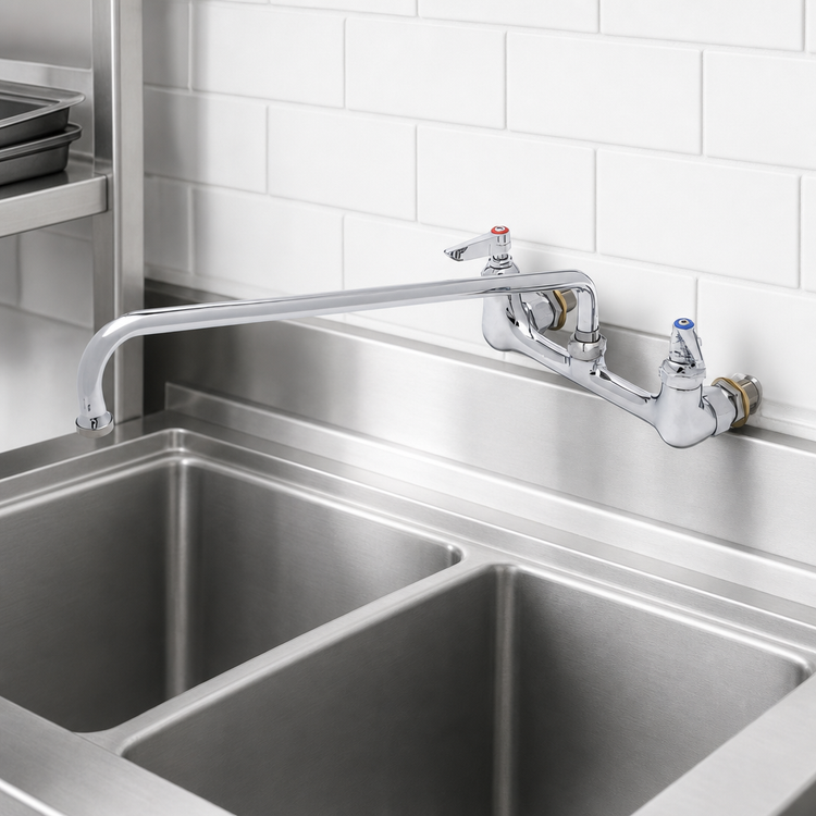Product image #3 for T&S Brass Wall-Mounted Sink Mixing Faucet with 18-Inch Swing Nozzle, 8-Inch Centers
