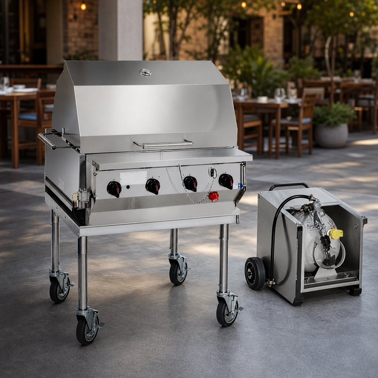 Product image #3 for Magicater 30-Inch Transportable Liquid Propane Charbroiler with 4 Burners and Roll-Top Hood