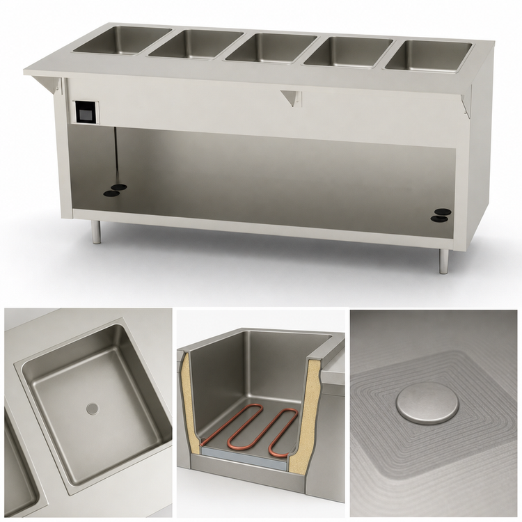 Product image #3 for Thurmaduke EW-5-CBSS 74" Five-Well Electric Ganged Waterless Hot Food Unit