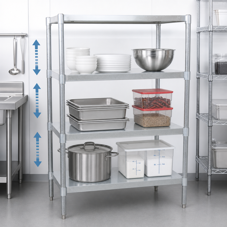 Product image #3 for BK Resources VSU5-6724 Dry Storage Shelving Unit, 67 in W x 24 in D x 60 in H, 3 Adjustable Shelves, Galvanized