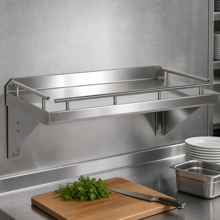 Product image #3 for John Boos Cucina Mensola Grande 48-Inch Wall-Mount 18-Gauge Stainless Steel Shelf with Galley Rail