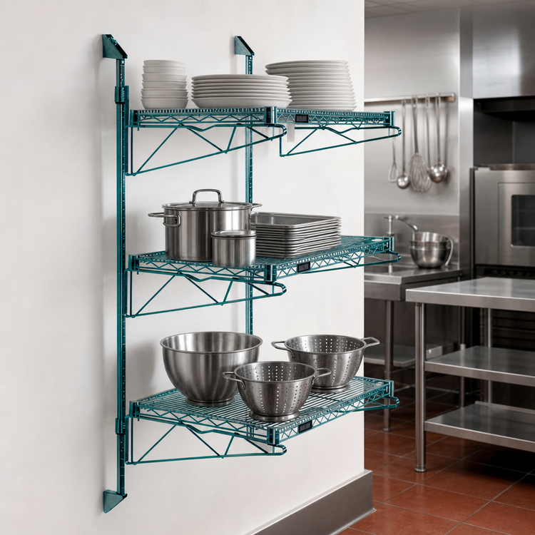 Product image #3 for Quantum Wall-Mounted Cantilever Starter Shelving Unit with 3 Wire Shelves and 54-Inch Posts