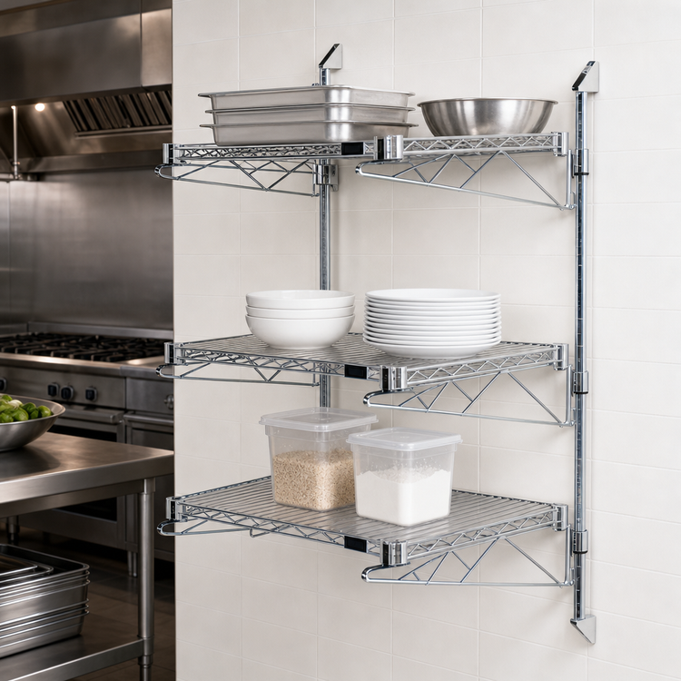 Product image #3 for Quantum Wall-Mounted Cantilever Wire Shelving Starter Unit with 3 Shelves