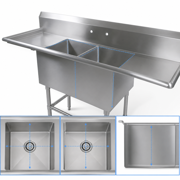 Product image #3 for John Boos Pro-Bowl 2-Compartment Stainless Steel Sink with Left and Right Drainboards
