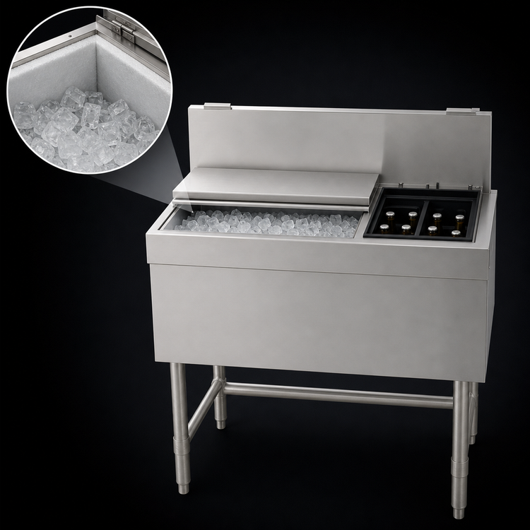 Product image #3 for Spec-Bar 48-Inch Combo Ice Bin/Bottle Unit with Right-Side 6-Bottle Compartment, 100 lb Capacity