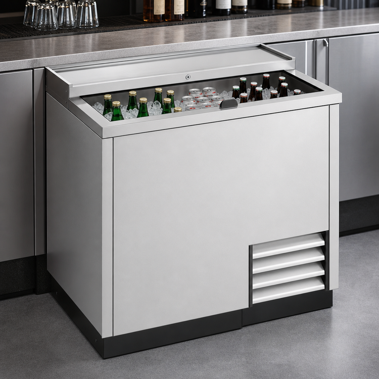 Product image #3 for True 36 3/4 Inch Deep Well Horizontal Bottle Cooler with Solid Slide Lid, Stainless Steel, 11-Case Bottle / 14.5-Case Can Capacity