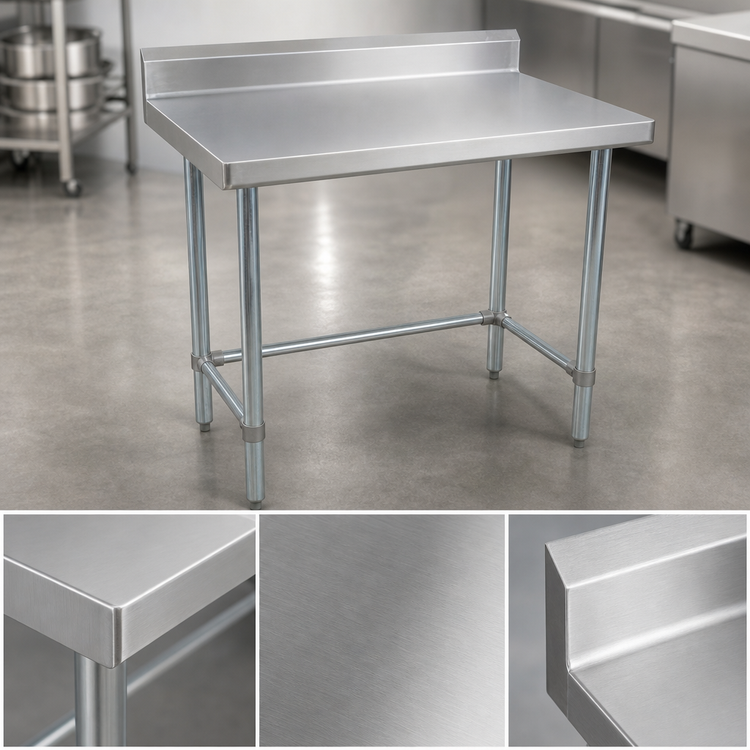 Product image #3 for BK Resources 48 x 24-Inch Open Base 18-Gauge Stainless Steel Work Table with 5-Inch Backsplash