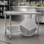 Thumbnail image #3 for Eagle Group Spec-Master T30108EM 108-Inch x 30-Inch 14-Gauge Stainless Steel Work Table with Flat Top and Adjustable Galvanized Undershelf