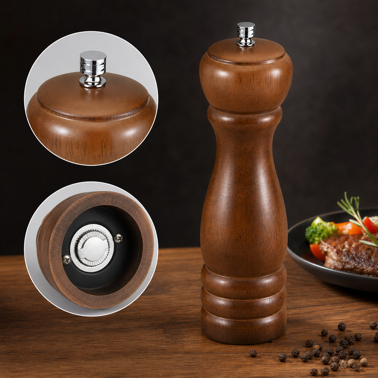 Product image #3 for Winco 8-Inch Tabletop Pepper Mill with Rubberwood Body and Zinc Alloy Grinder