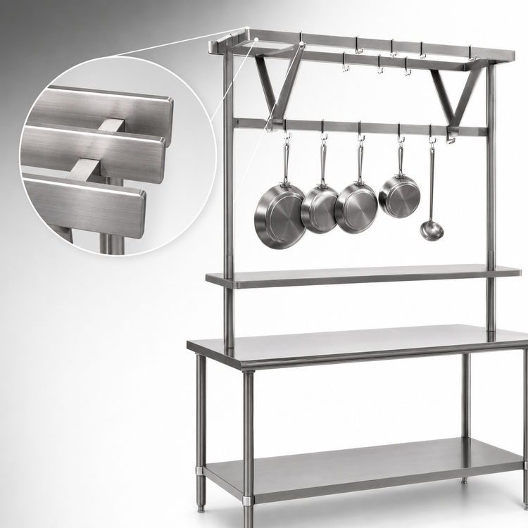 Product image #3 for Eagle Group TM48PR Stainless Steel Table-Mounted Triple-Bar Pot Rack for 48-Inch Tables