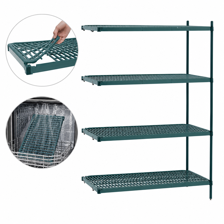 Product image #3 for Metro Super Erecta Pro Stationary 4-Shelf Green Add-On Shelving Unit with Polymer Mats, 24 x 30 x 63 Inches