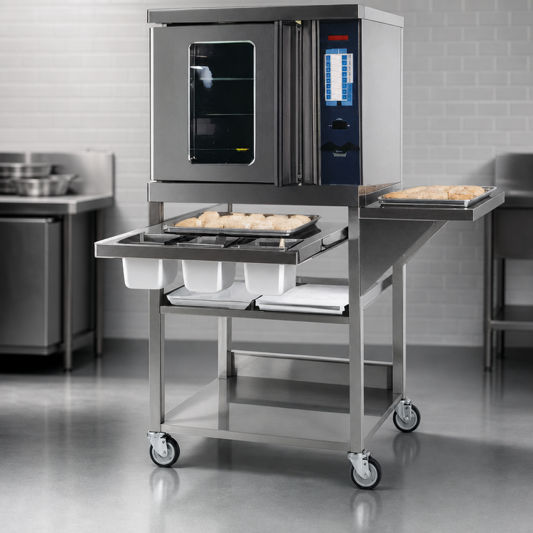 Product image #3 for Duke 45-Inch Stainless Steel Open Frame Oven Stand with Undershelf and 15-Inch Side Shelf