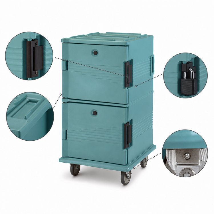 Product image #4 for Cambro Ultra Camcart® Non-Electric Front-Loading Double-Compartment Insulated Food Pan Cart, Security Package, Slate Blue