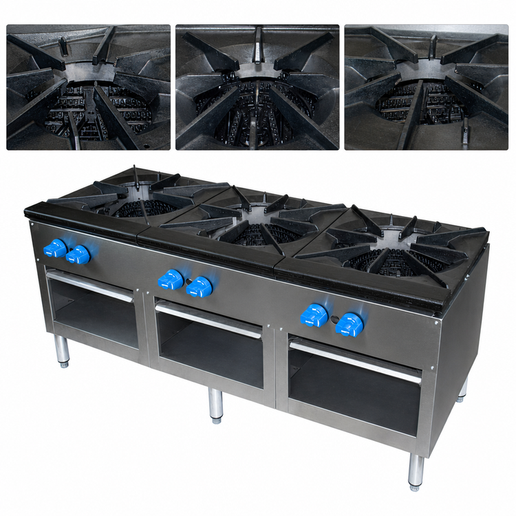 Product image #3 for Comstock-Castle 54-Inch Gas Stock Pot Range with Open Front Cabinet Base