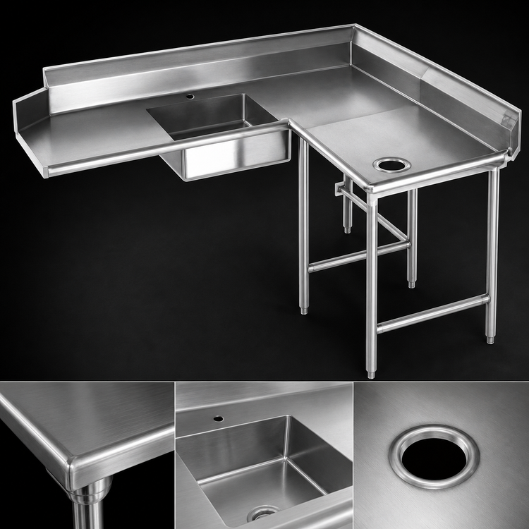 Product image #3 for Spec-Master SDTCR-120-14/3 Corner Soiled Dishtable with Pre-Rinse Sink, 120" Machine to Corner, Right-to-Left
