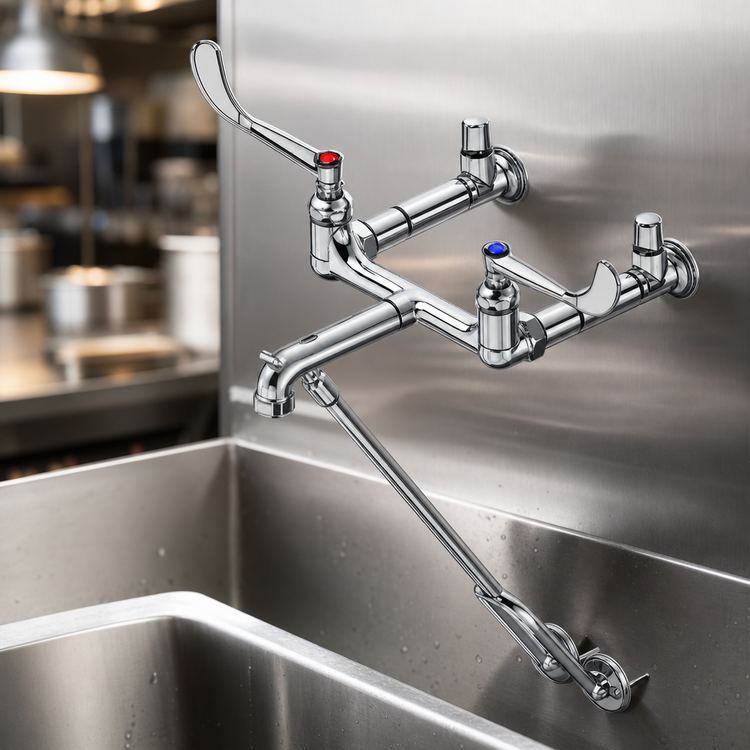 Product image #3 for T&S Brass 8-Inch Wall Mount Service Sink Faucet with 15-Inch Pail Hook Spout, Polished Chrome