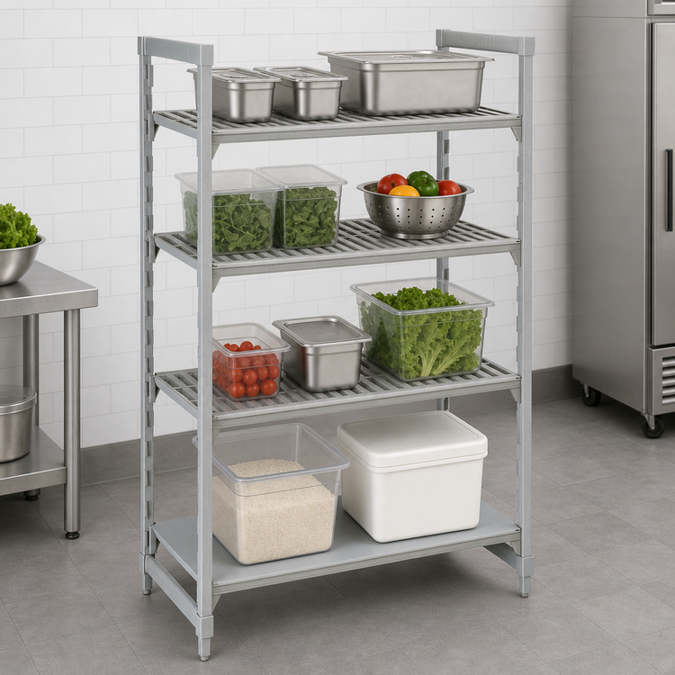 Product image #4 for Cambro Camshelving Premium 24-Inch Deep x 42-Inch Long x 84-Inch High 4-Tier Stationary Starter Unit, 3 Vented + 1 Solid