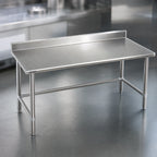Thumbnail image #3 for Eagle Group Deluxe T36120GTEB-BS Stainless Steel Work Table, 120W x 36D, 16-Gauge 300 Series Top, 4-1/2" Backsplash, Open Galvanized Base