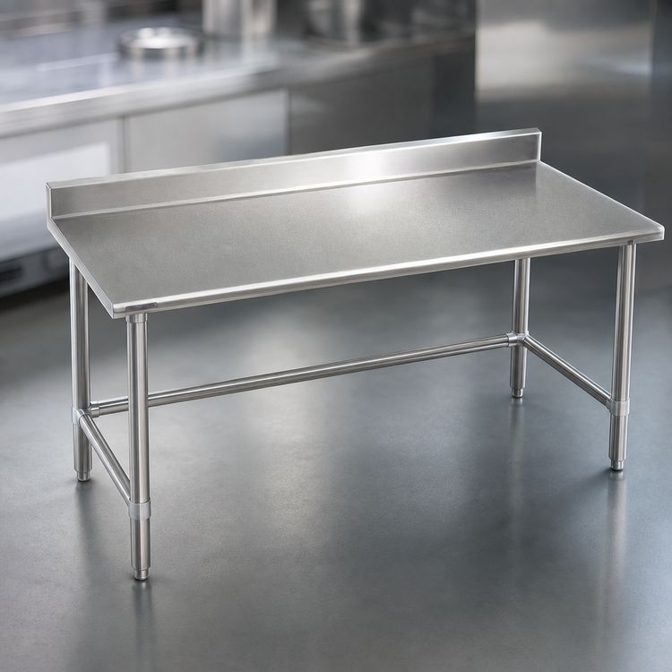 Product image #3 for Deluxe Series Stainless Steel Work Table with 4-1/2 Inch Backsplash and Galvanized Tubular Base, 120W x 36D