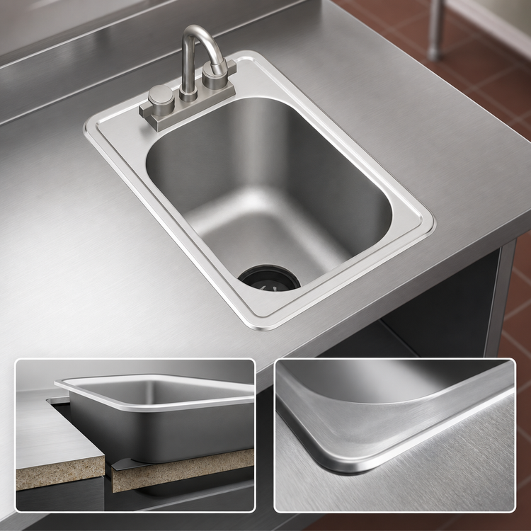 Product image #3 for Eagle Group Self-Rimming Drop-In Sink with 4-Inch O.C. Deck Mount Faucet, Basket Drain, 1 Compartment, 24 x 24 x 13-1/2 Bowl