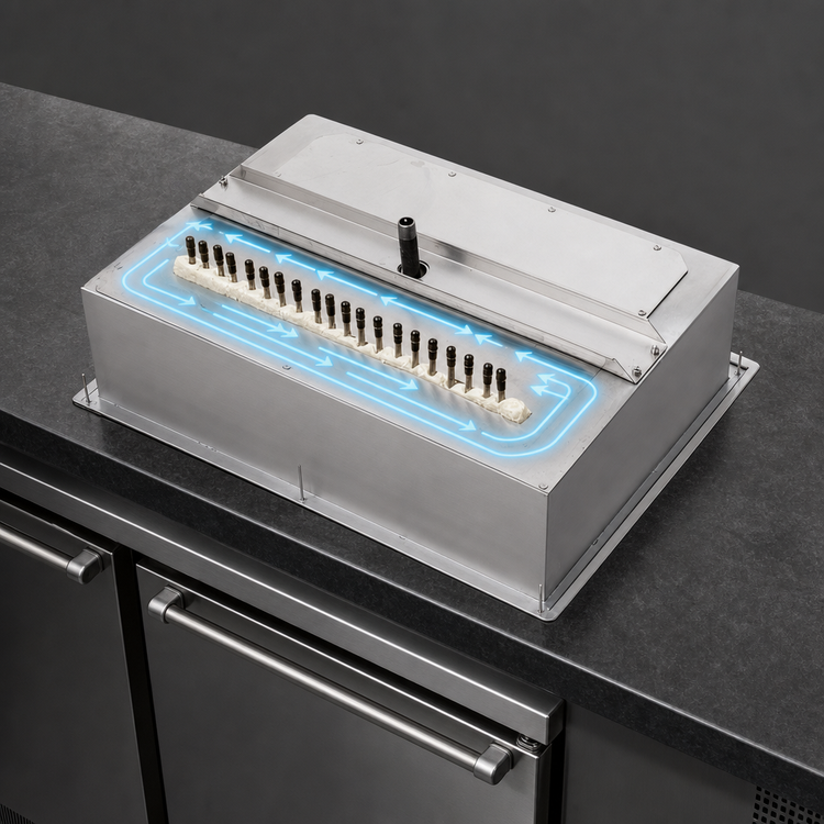 Product image #4 for John Boos 34-Inch x 20-Inch Drop-In Stainless Steel Ice Bin with 10-Circuit Cold Plate, Sliding Lid, and Drain