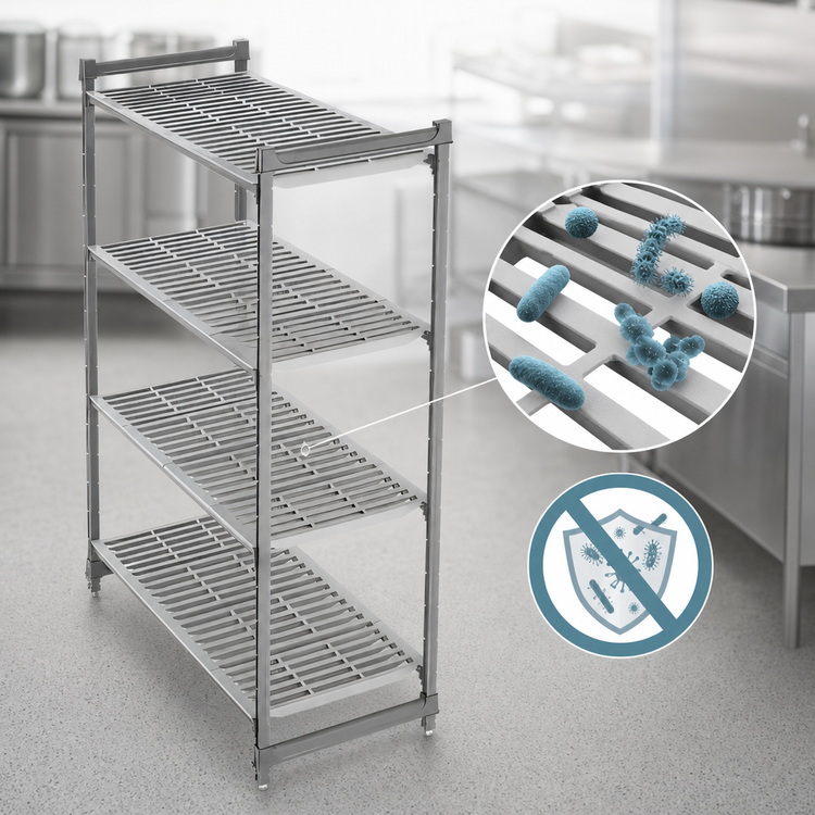 Product image #3 for Cambro Camshelving Basics Plus 4-Shelf Stationary Starter Unit, 24" Deep x 54" Long x 64" High, Vented Polymer Shelving, Brushed Graphite