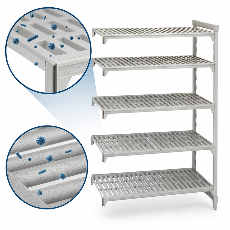 Product image #4 for Cambro Camshelving Premium 5-Tier Vented Add-On Polymer Shelving Unit, 36 x 18 x 72 Inches, Speckled Gray