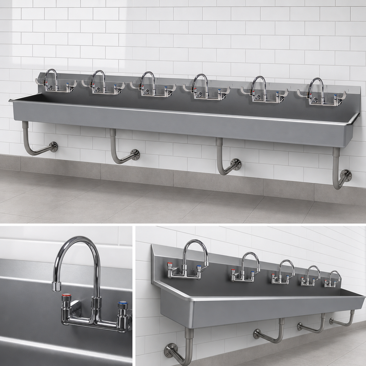 Product image #3 for Advance Tabco 120-Inch Six-Station Wall-Mounted Multiwash Hand Wash Sink with 6 Faucets