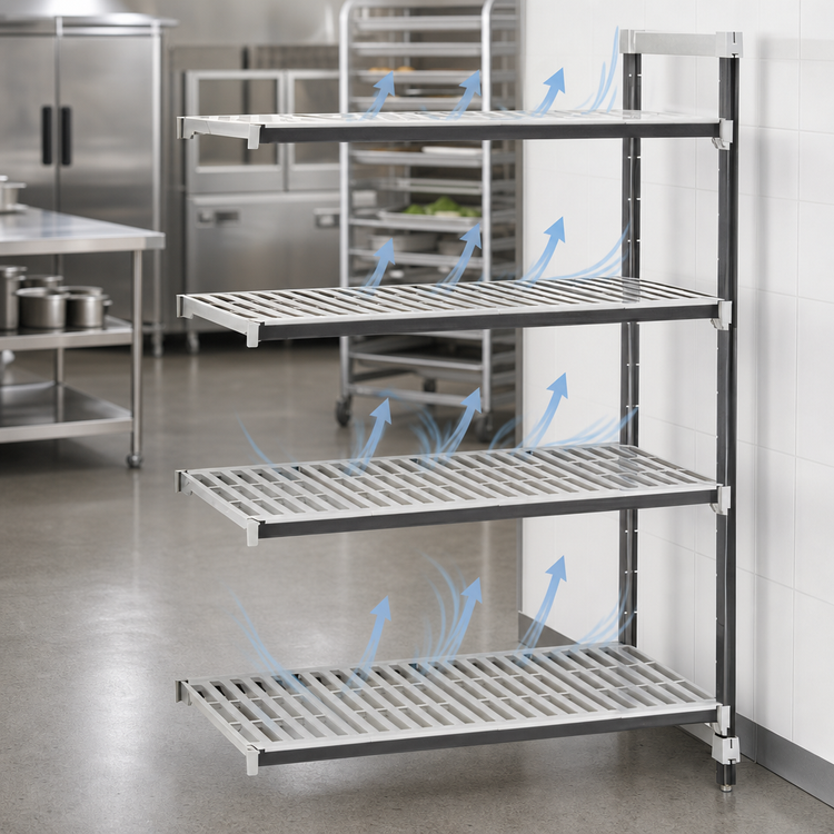 Product image #3 for Cambro Camshelving Elements XTRA 24" x 24" x 72" 4-Tier Vented Stationary Add-On Polymer Shelving Unit, Speckled Gray