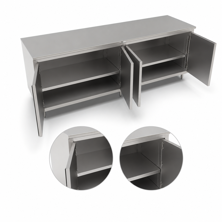 Product image #3 for John Boos Enclosed Cabinet Base Work Table with Hinged Doors, 96 Inch W x 24 Inch D, Stainless Steel Flat Top