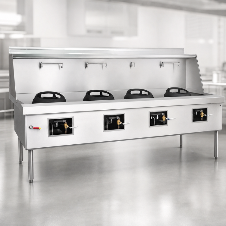 Product image #3 for York Four-Chamber Gas Wok Range with Water-Cooled Top and Stainless Steel Deck and Sides